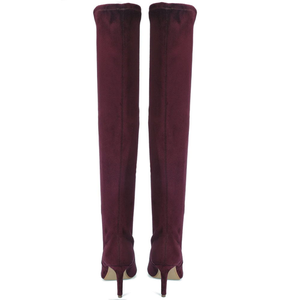 Saint Benoite Burgundy Stretch Suede Thigh High Boots