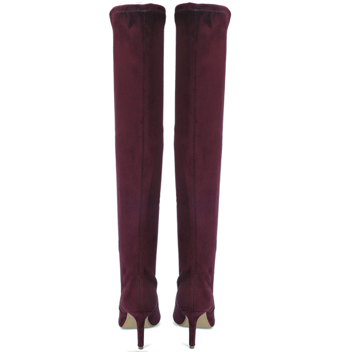 Saint Benoite Burgundy Stretch Suede Thigh High Boots