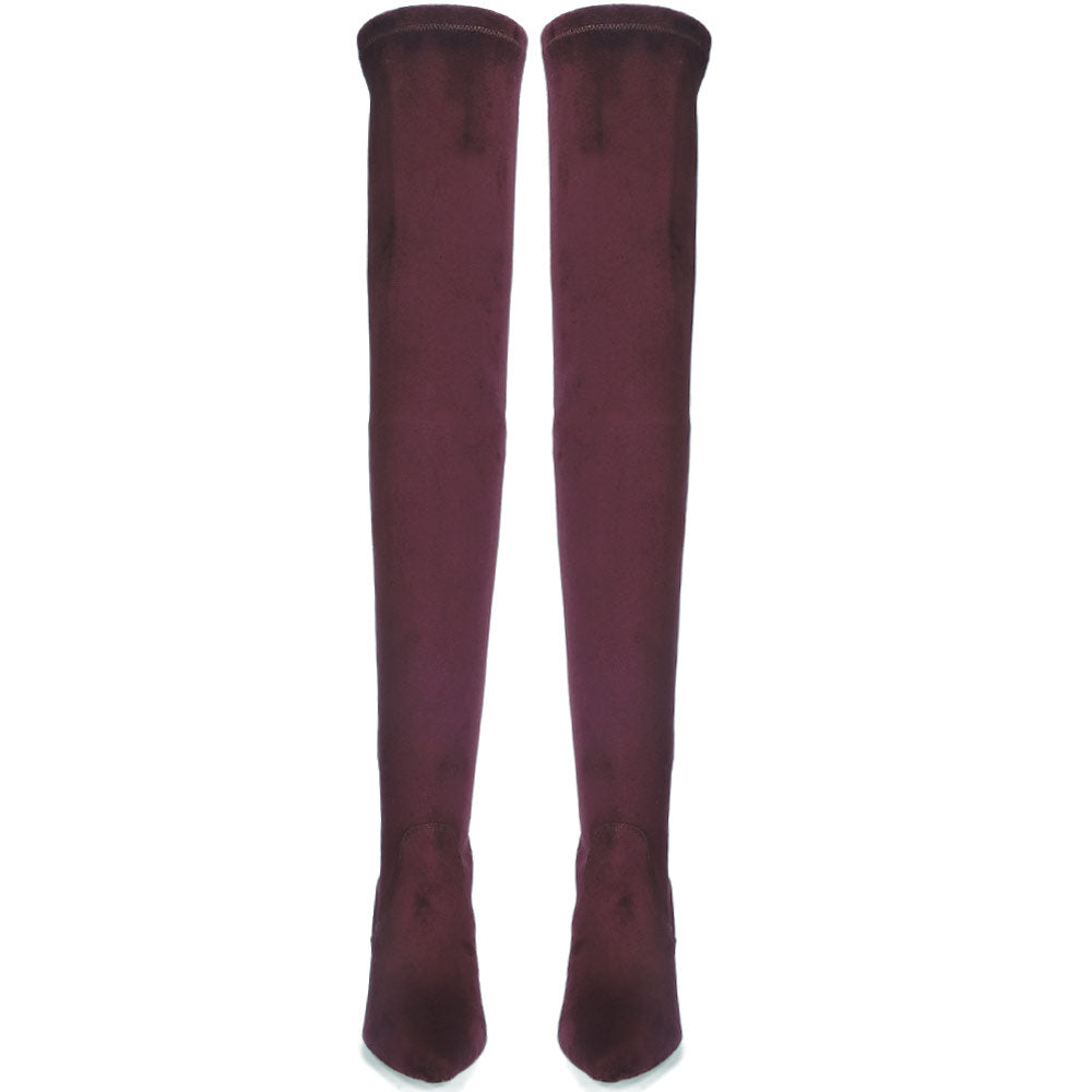 Saint Benoite Burgundy Stretch Suede Thigh High Boots