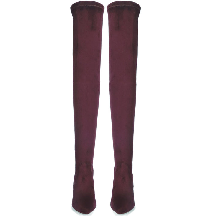 Saint Benoite Burgundy Stretch Suede Thigh High Boots