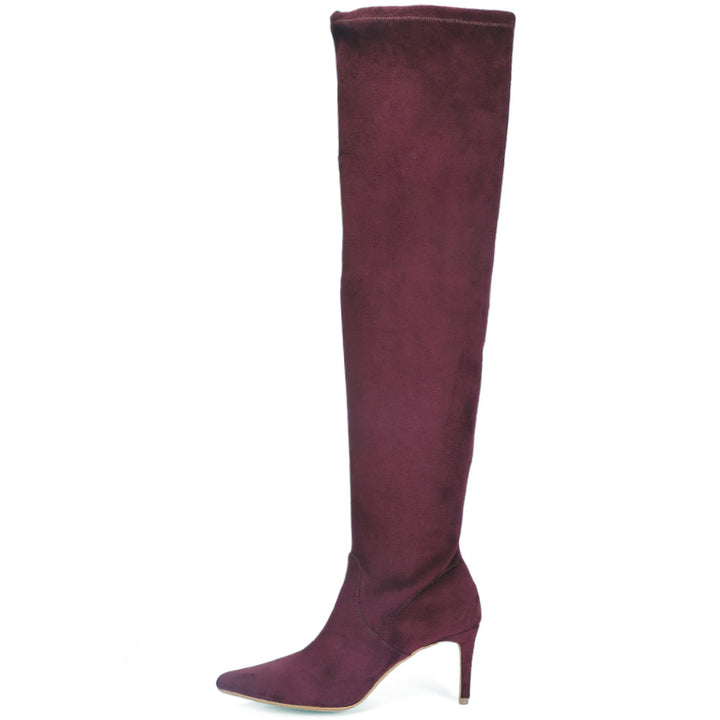 Saint Benoite Burgundy Stretch Suede Thigh High Boots
