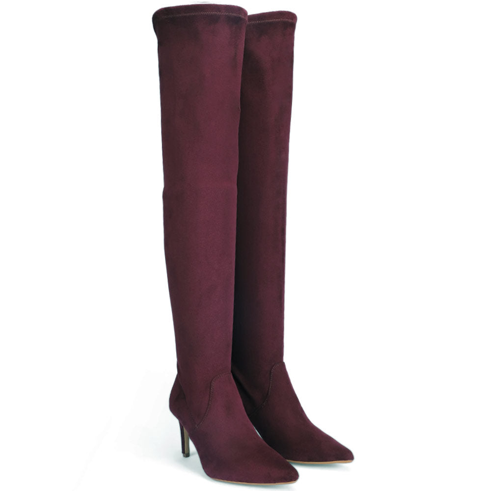 Saint Benoite Burgundy Stretch Suede Thigh High Boots