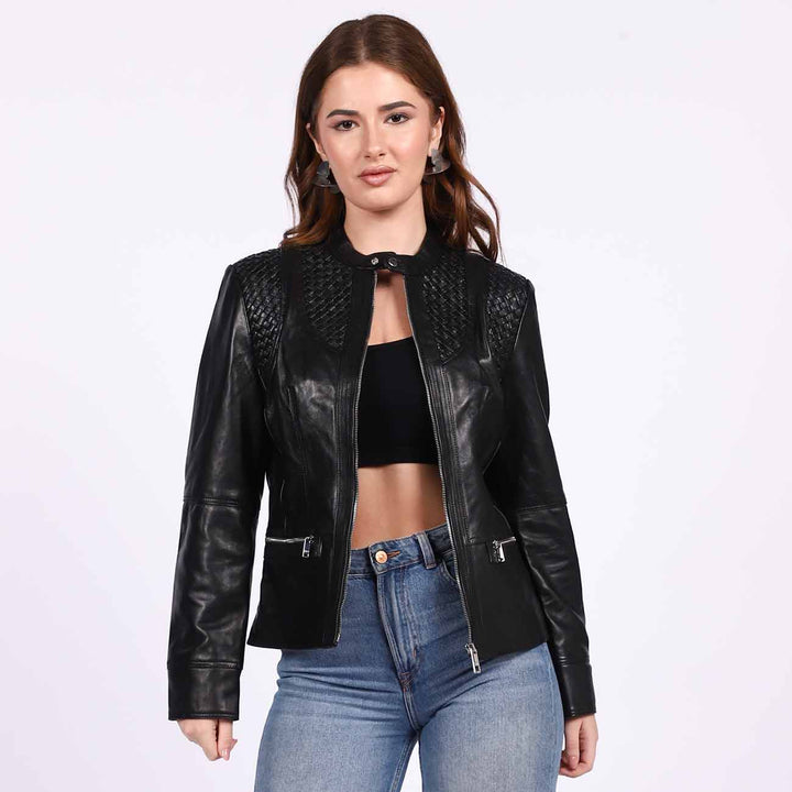 Saint Kinsley Women Black Leather Cafe Racer Jackets