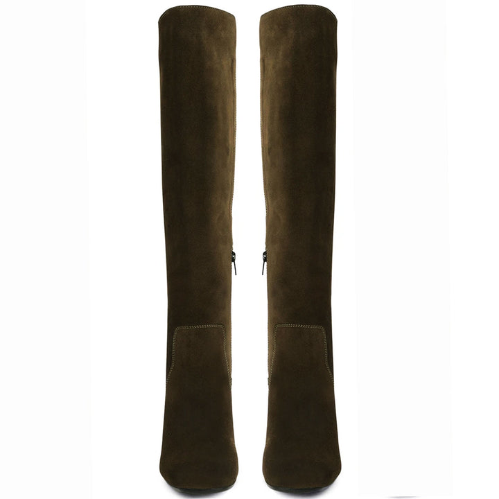 Elexis Olive Leather Knee High Boots