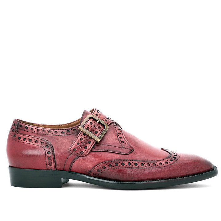 Burgundy Leather Single Monk Strap Brogues for men