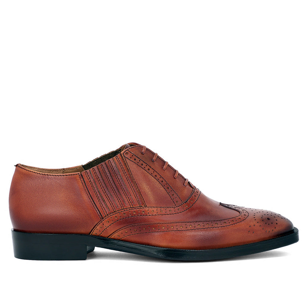 Tan Leather Square Toe Lace Up Décor Shoes for mens