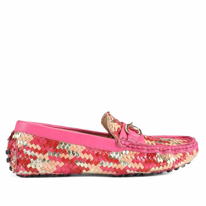 Saint Amara Hand Woven Metallic Pink Leather Loafers