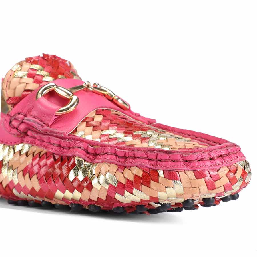 Saint Amara Hand Woven Metallic Pink Leather Loafers