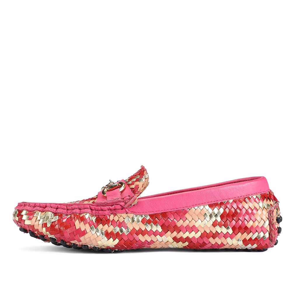 Saint Amara Hand Woven Metallic Pink Leather Loafers