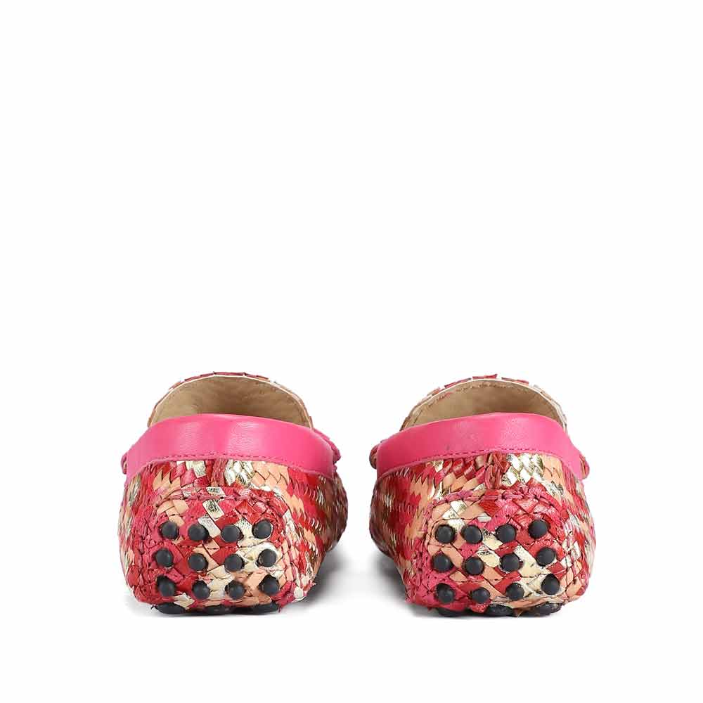 Saint Amara Hand Woven Metallic Pink Leather Loafers