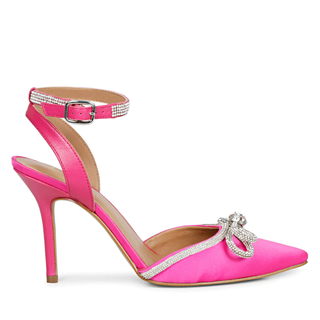 Silver Bow Statement Pumps - Hot Pink Luxury