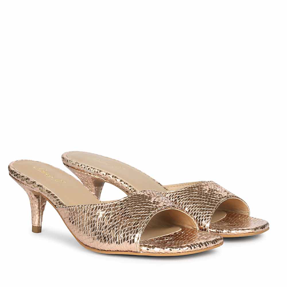 Saint Lorelei Gold Snake Embossed Kitten Heels