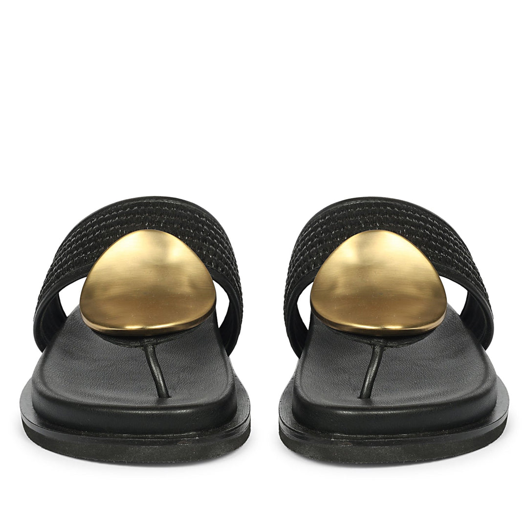 Nora Black Leather Footbed Sandals