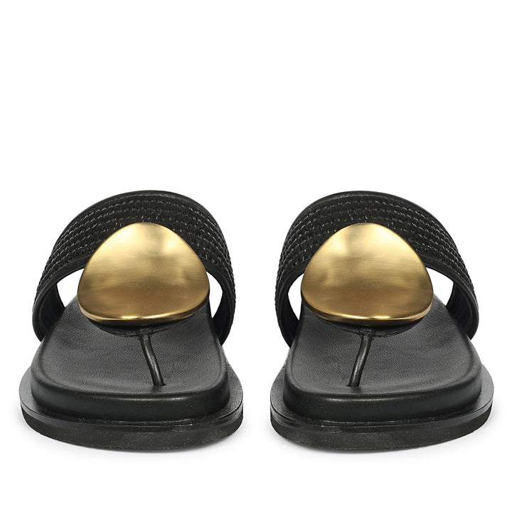 Nora Black Leather Footbed Sandals