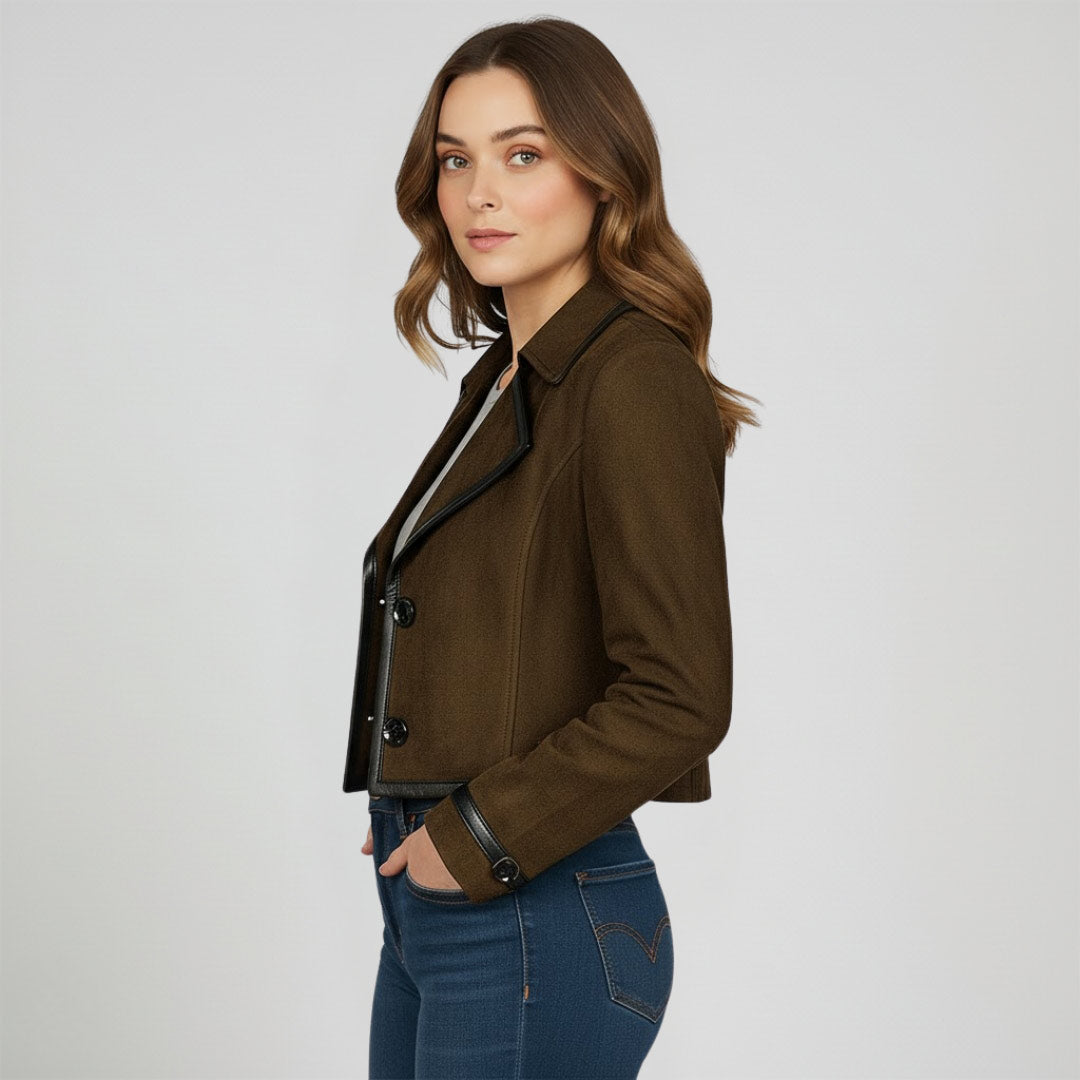 Saint Cloe Women Brown Leather Spread Collar Jackets