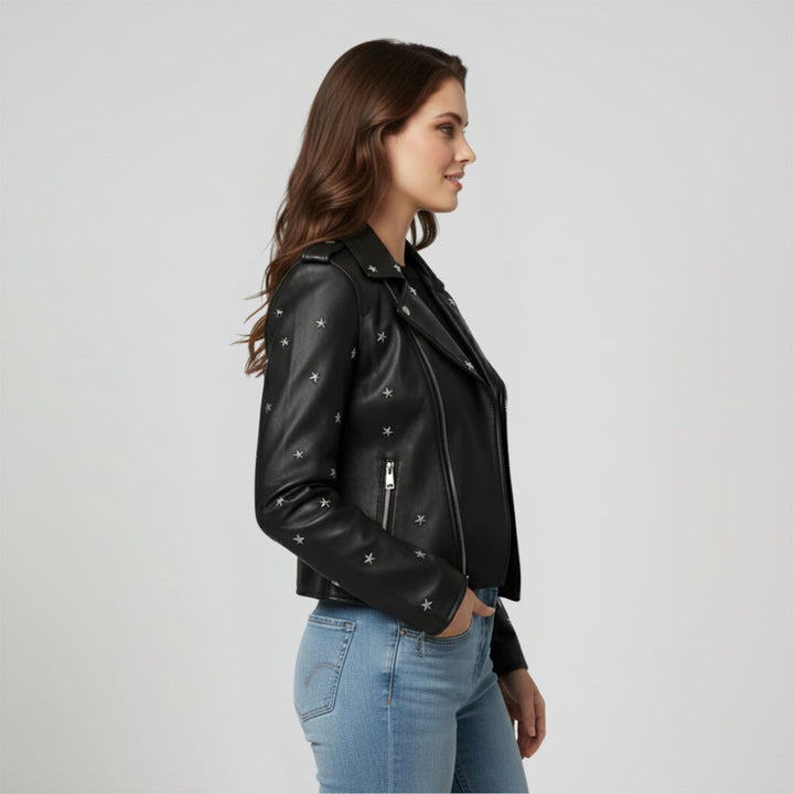Saint Neve Black Leather Women Collar Jackets