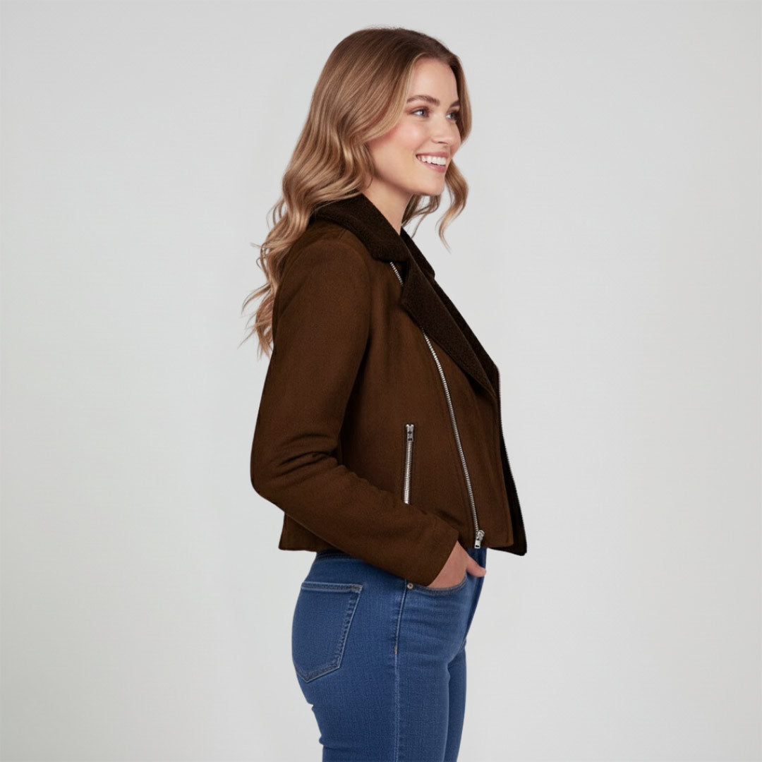 Saint Rebecca Women Brown Leather Spread Collar Jackets