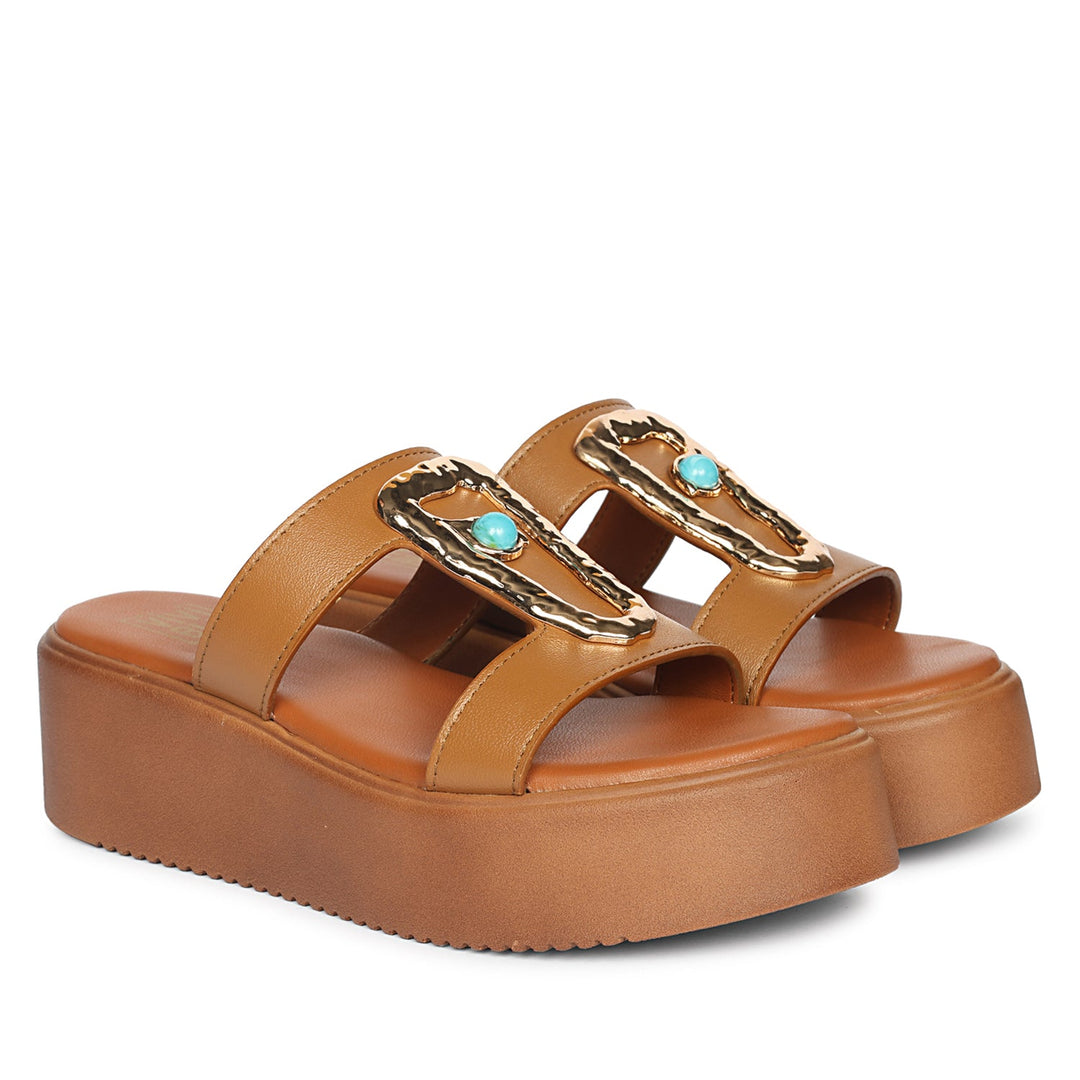 Freja Tan Leather Platform Sandals