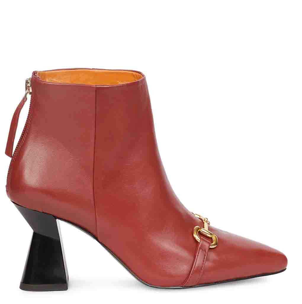 Saint Ashley Rust Leather Gold Horsebit Décor Back Zip Boots