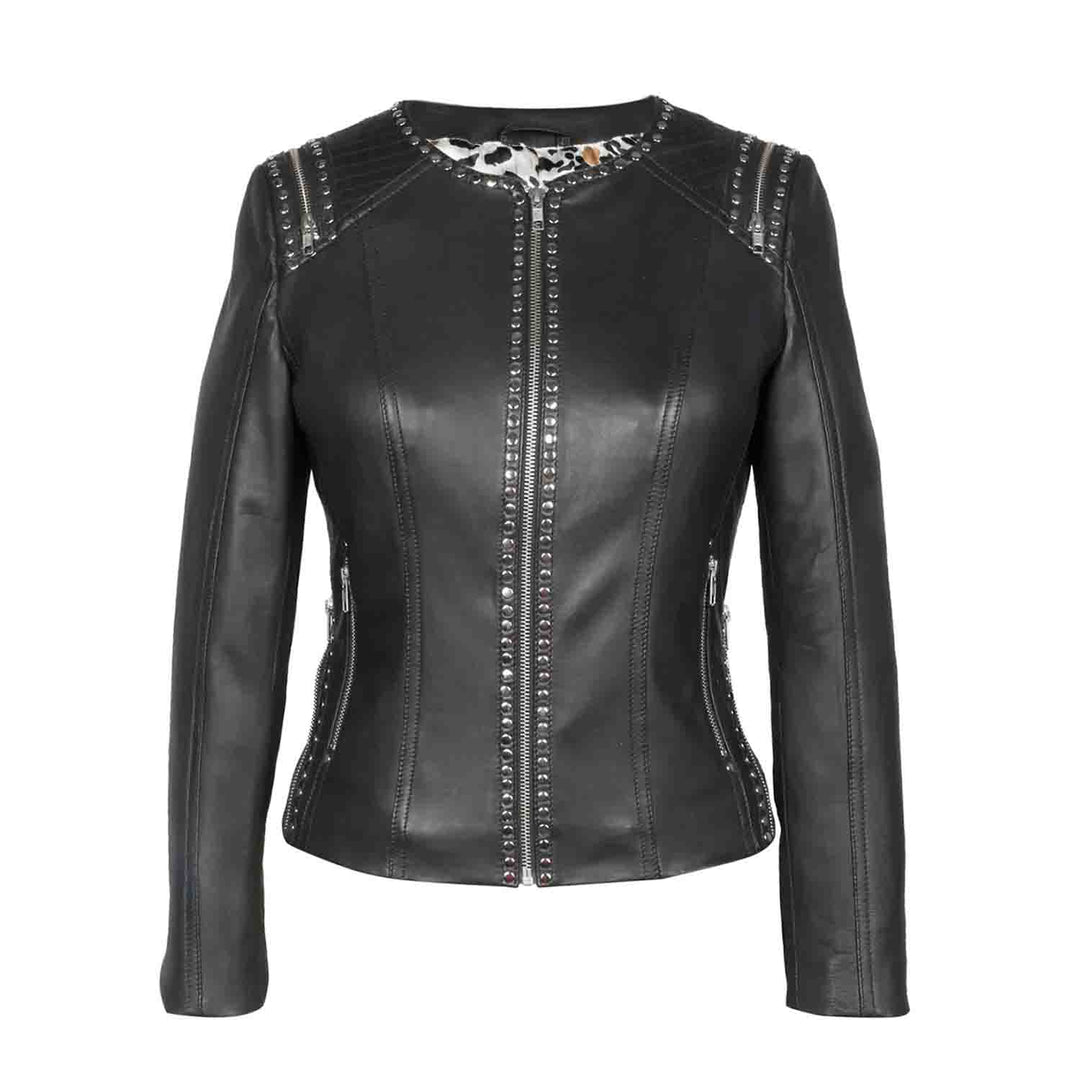 Make a statement with the Saint Bethany Studded Leather Jacket - a must-have in your wardrobe