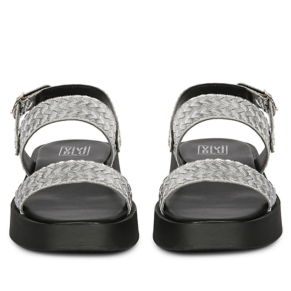 Genisa Silver Leather Flat Sandals