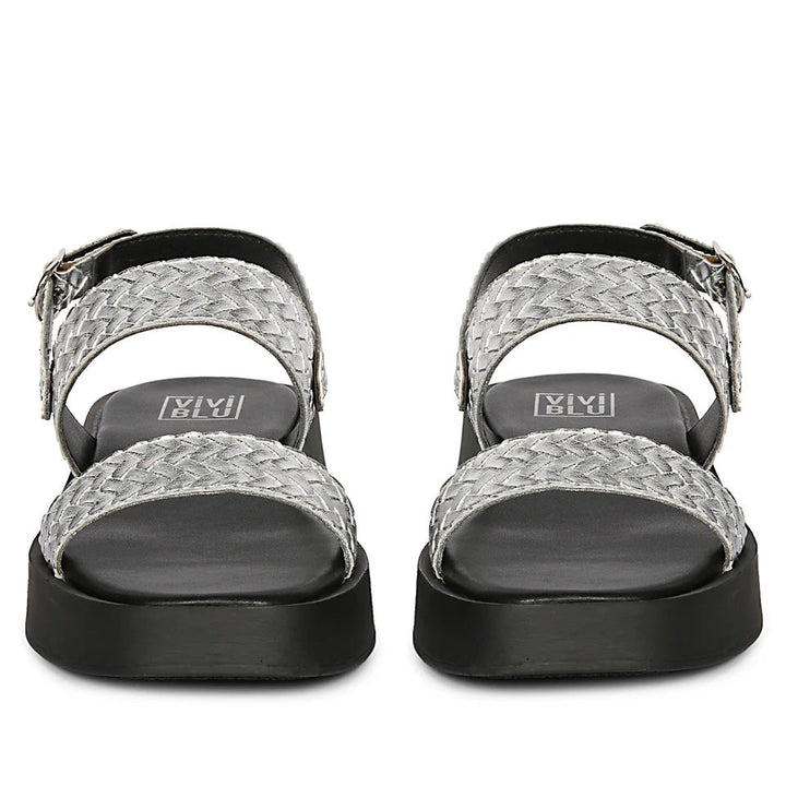 Genisa Silver Leather Flat Sandals