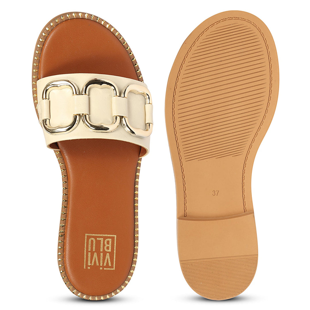 Eileen Off White Leather Flat Sandals