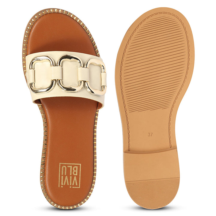 Eileen Off White Leather Flat Sandals