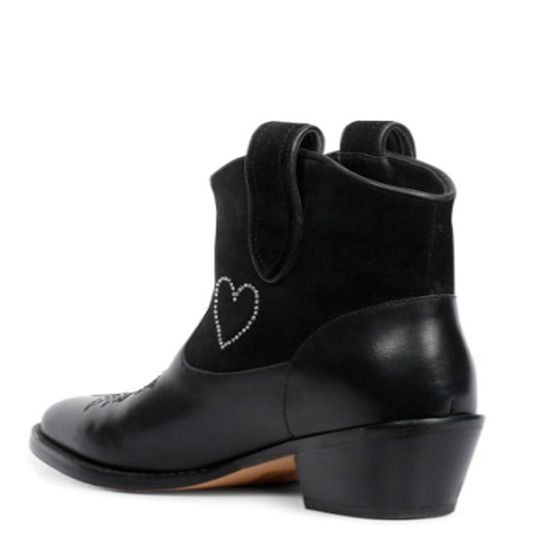 Saint Serenity Silver Star Embellished Black Leather Ankle Boots