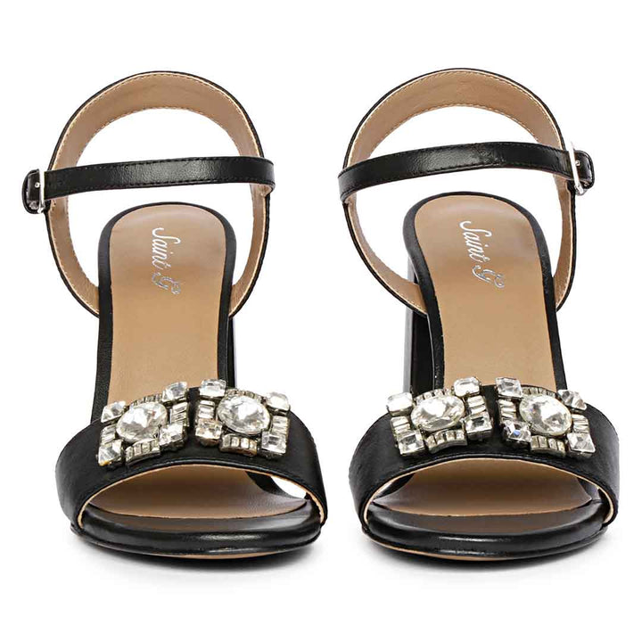 Elegant silver embellished block heels