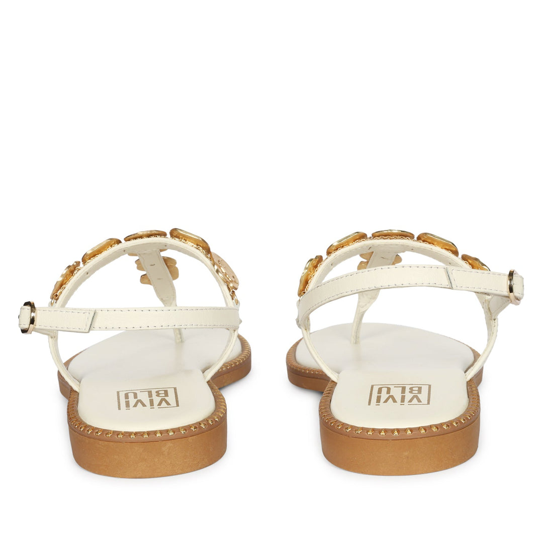 Averie Off White Leather Flat Sandals