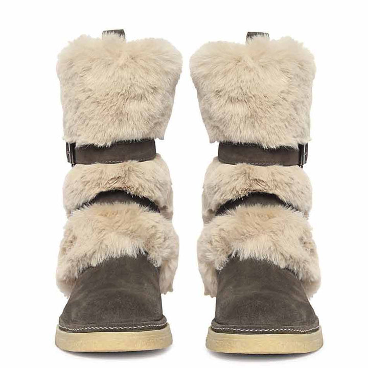 Saint Montova Charcoal Leather Shearling Buckle Fur Boots