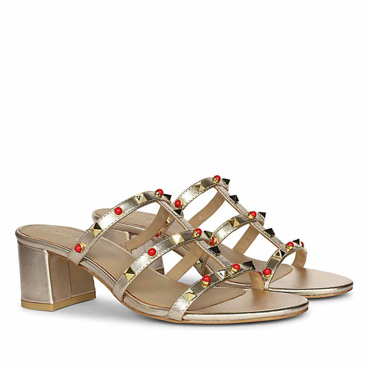 Saint Cressie Studded Platin Leather Block Heels