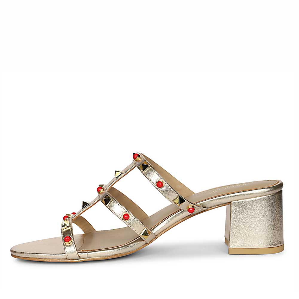 Saint Cressie Studded Platin Leather Block Heels