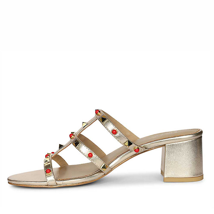 Saint Cressie Studded Platin Leather Block Heels