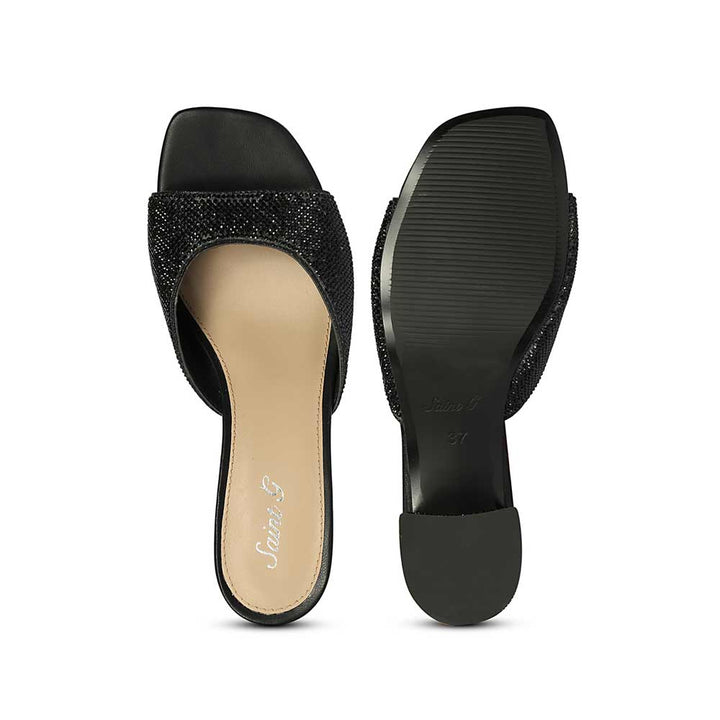 Saint Leslie Black Crystal Heels