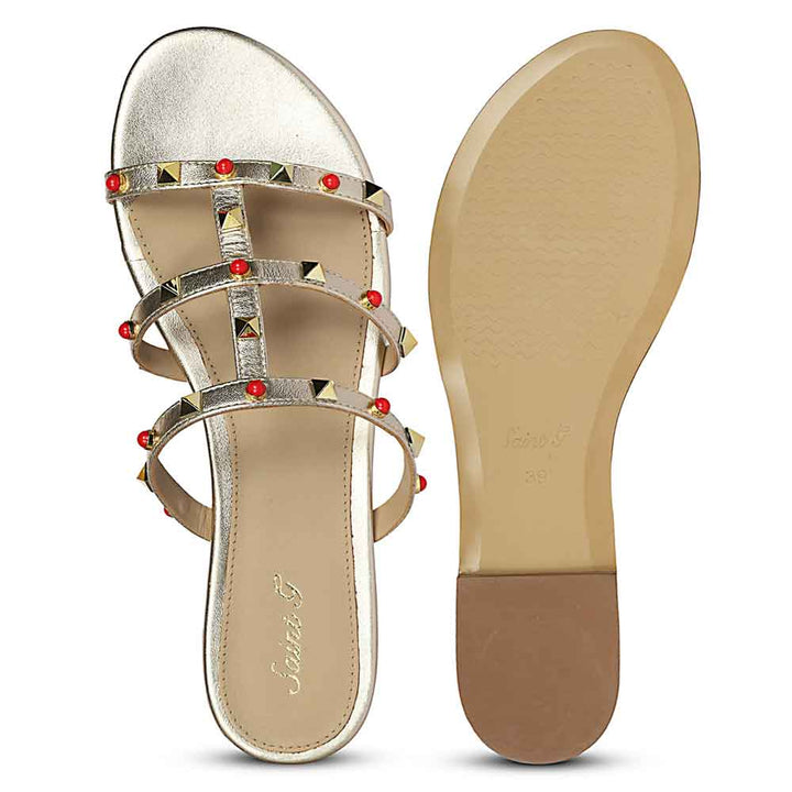 Saint Valene Studded Metallic Gold Leather Flats