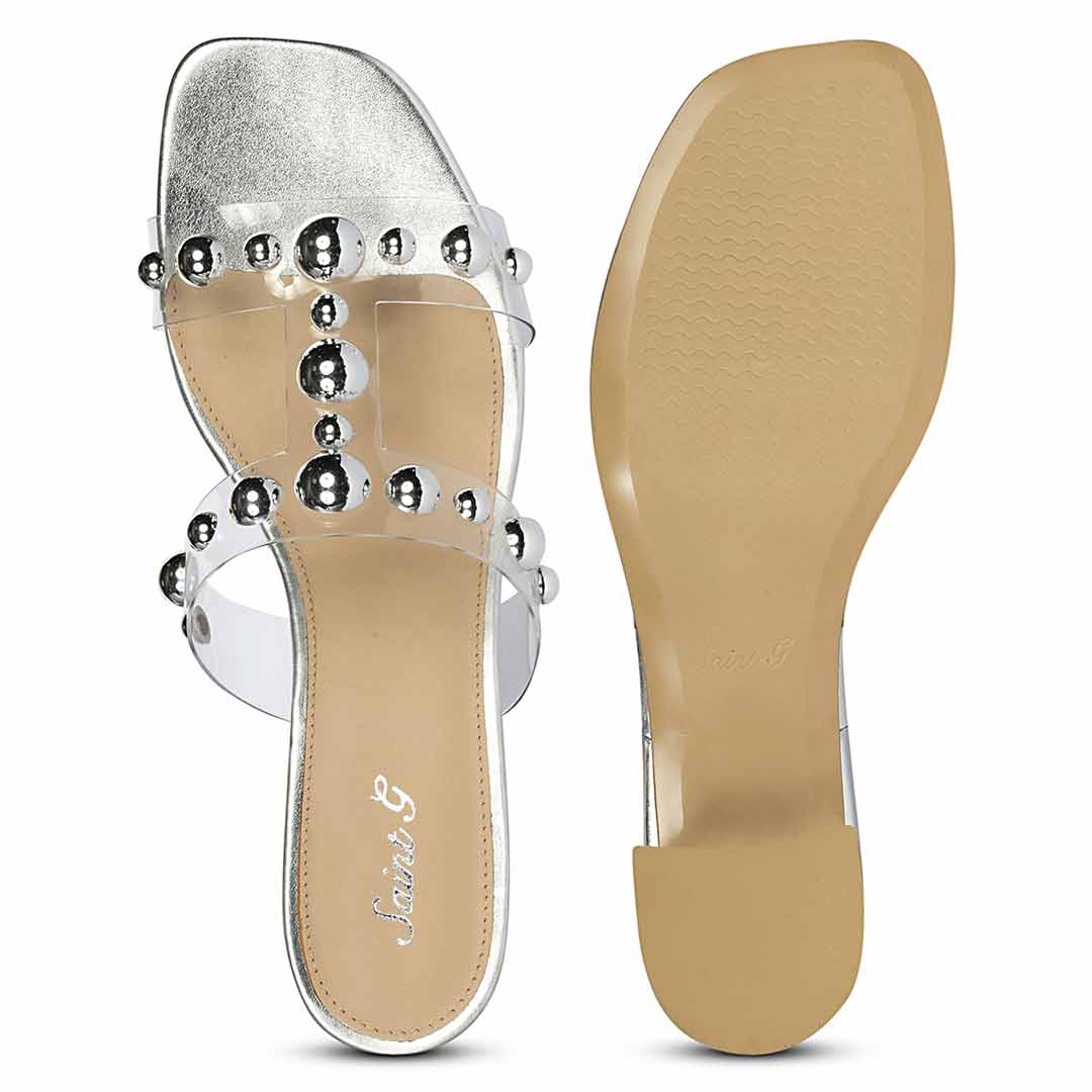 Saint Ottilie Stud Embellished Silver Block Heels