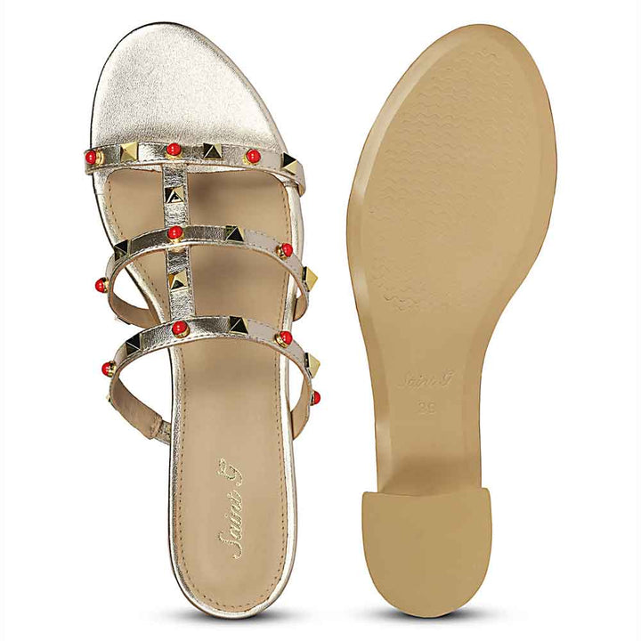 Saint Cressie Studded Platin Leather Block Heels