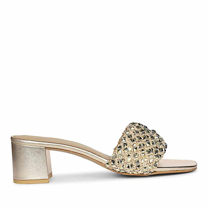 Saint Winnie Metallic Gold Embellished Block Heels