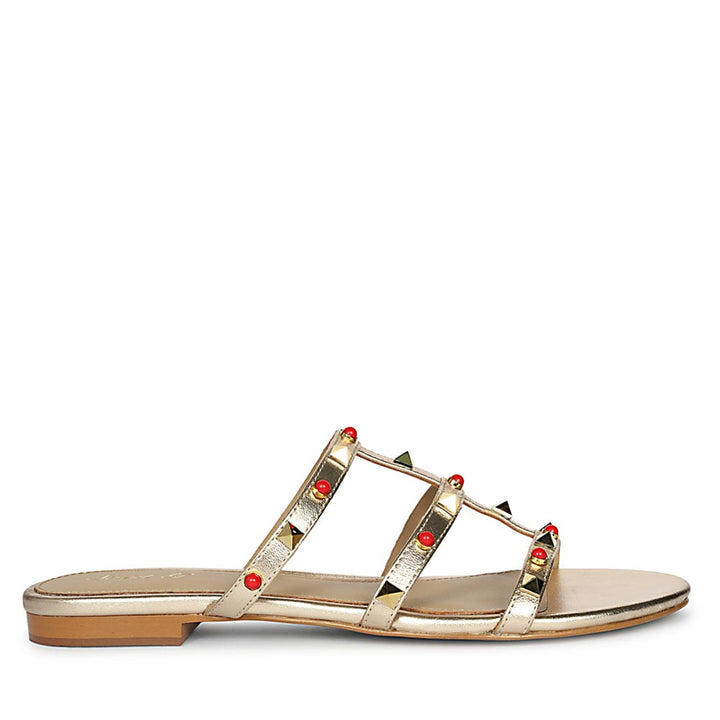 Saint Valene Studded Metallic Gold Leather Flats