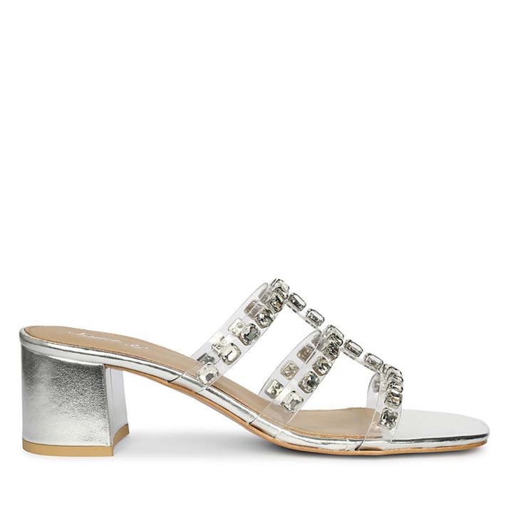 Saint Norma Stone Embellished Silver Block Heels