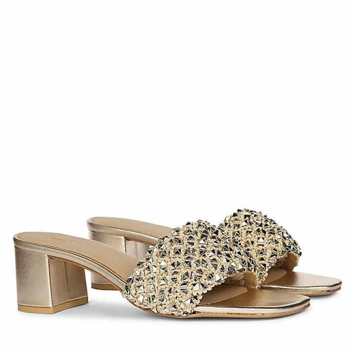 Saint Winnie Metallic Gold Embellished Block Heels