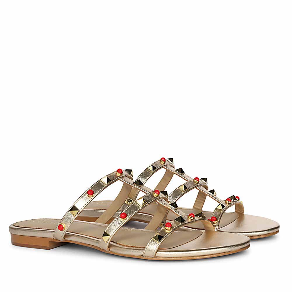 Saint Valene Studded Metallic Gold Leather Flats