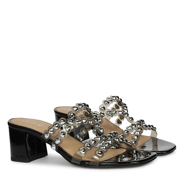 Saint Opal Silver Stud Embellished Block Heels