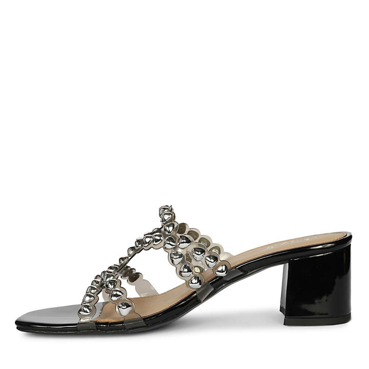 Saint Opal Silver Stud Embellished Block Heels