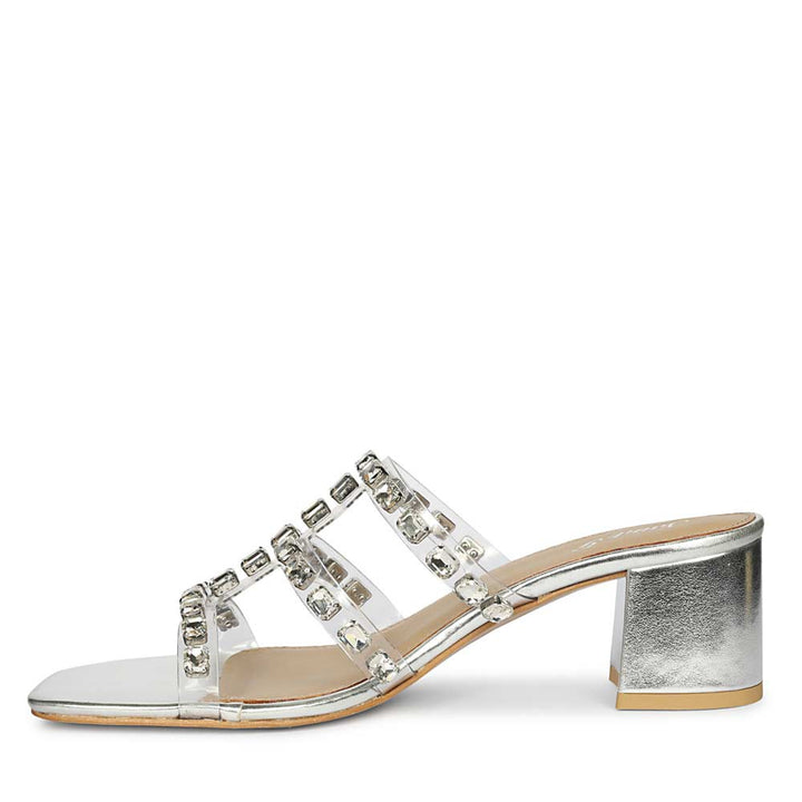 Saint Norma Stone Embellished Silver Block Heels