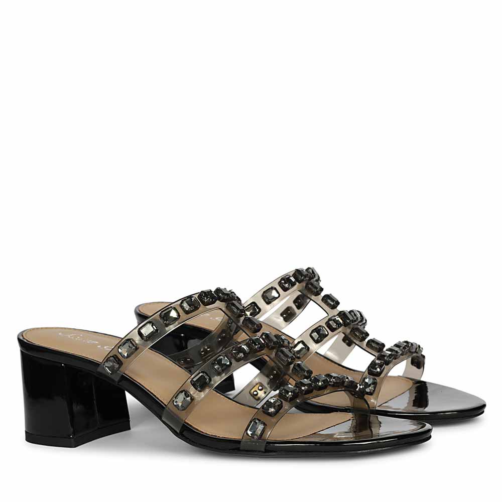 Saint Norma Stone Embellished Black Block Heels