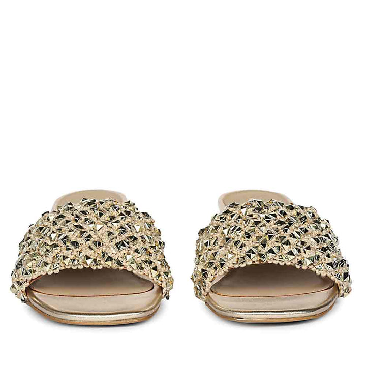 Saint Winnie Metallic Gold Embellished Block Heels