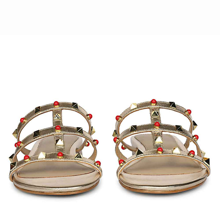Saint Valene Studded Metallic Gold Leather Flats